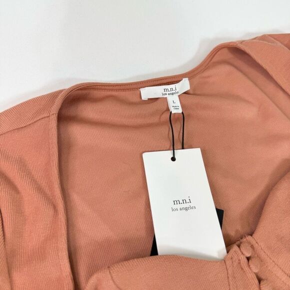 m.n.i. Los Angeles Top Skirt Set Womens Large Tan Mini Cropped New Babydoll - Picture 7 of 11